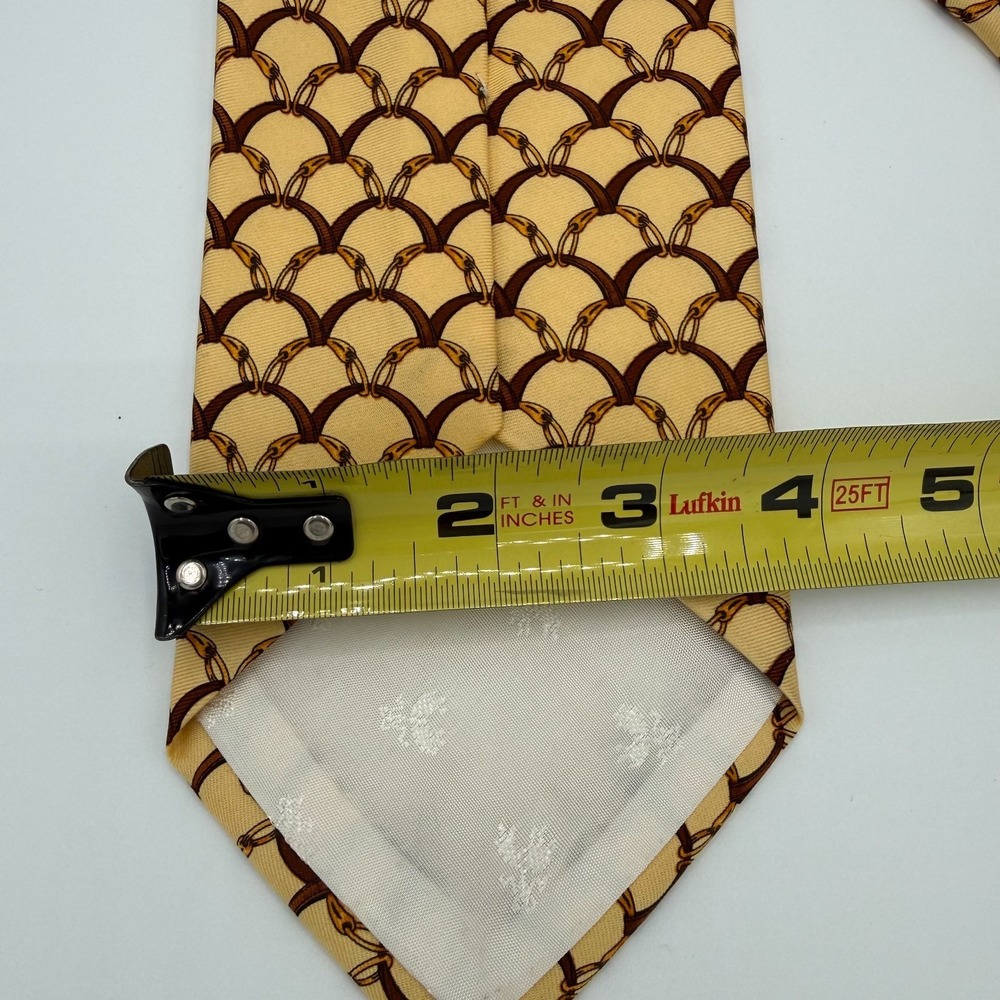 Brooks Brothers Makers Tie Equestrian Horse Yellow Silk Made USA Bridle AOP - Picture 3 of 3